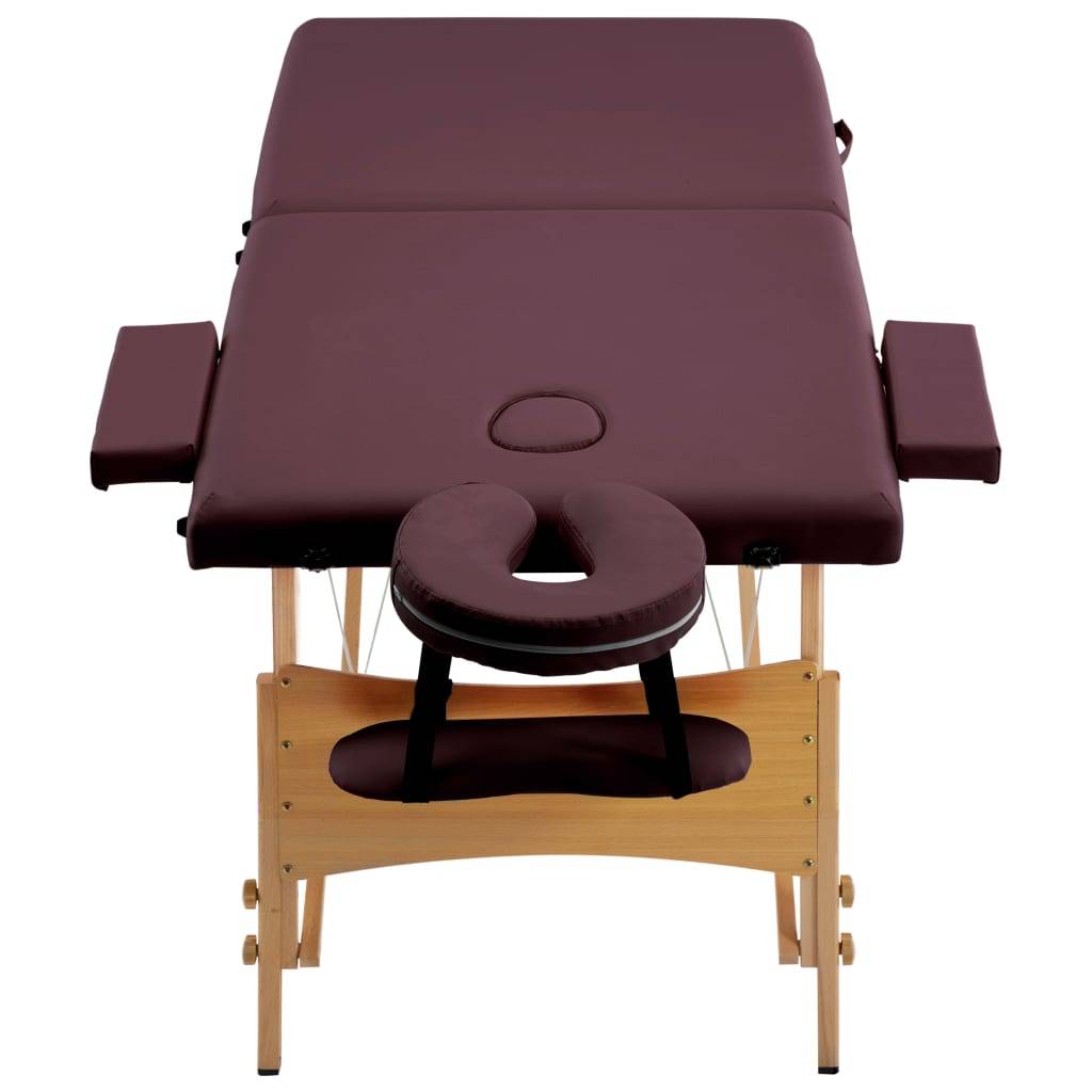 vidaXL Massageliege Klappbar 2-Zonen mit Holzgestell Bordeaux-Lila