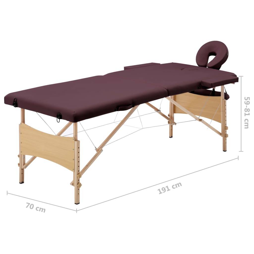 vidaXL Massageliege Klappbar 2-Zonen mit Holzgestell Bordeaux-Lila