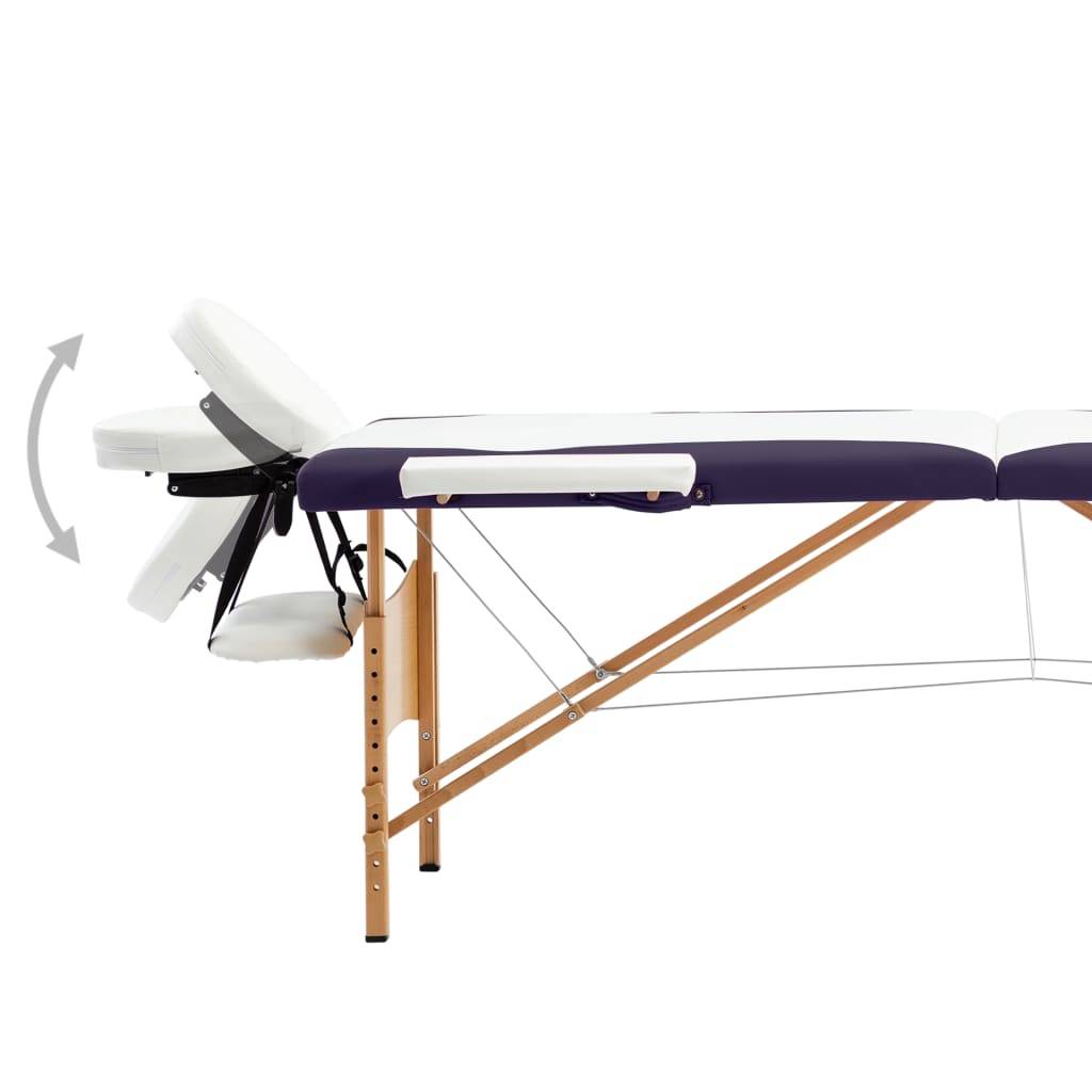 vidaXL Massageliege Klappbar 2-Zonen mit Holzgestell Weiß und Lila