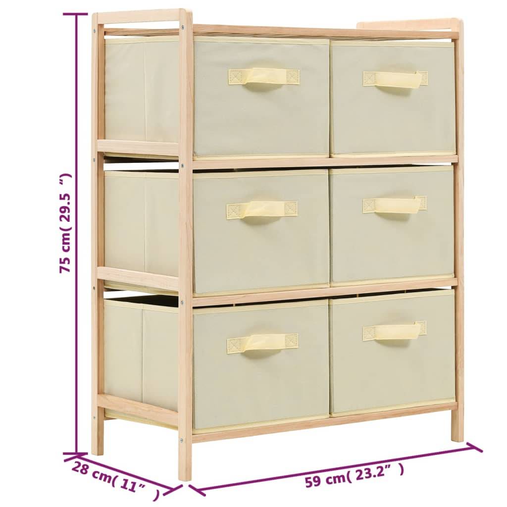 vidaXL Korb-Kommode mit 6 Stoffkörben Zedernholz Beige