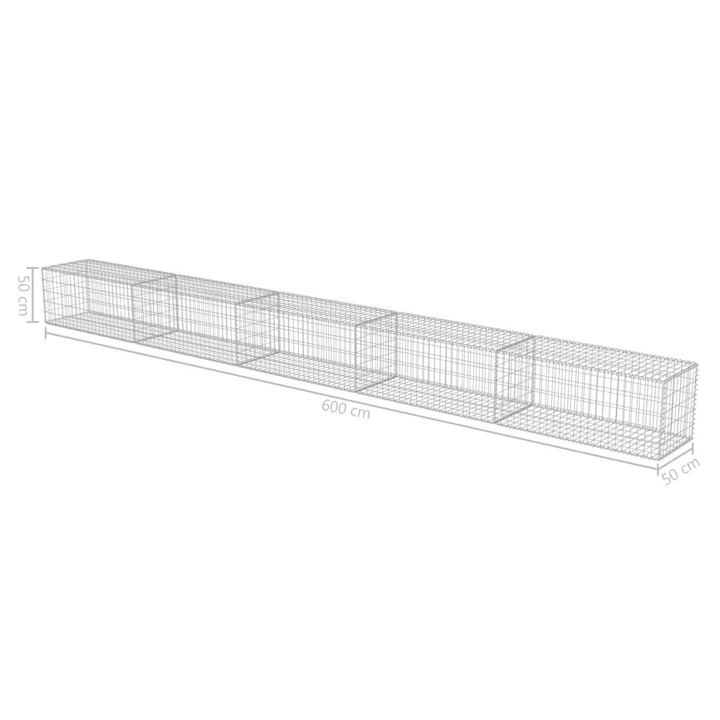 vidaXL Gabionenwand mit Abdeckung Verzinkter Stahl 600×50×50 cm