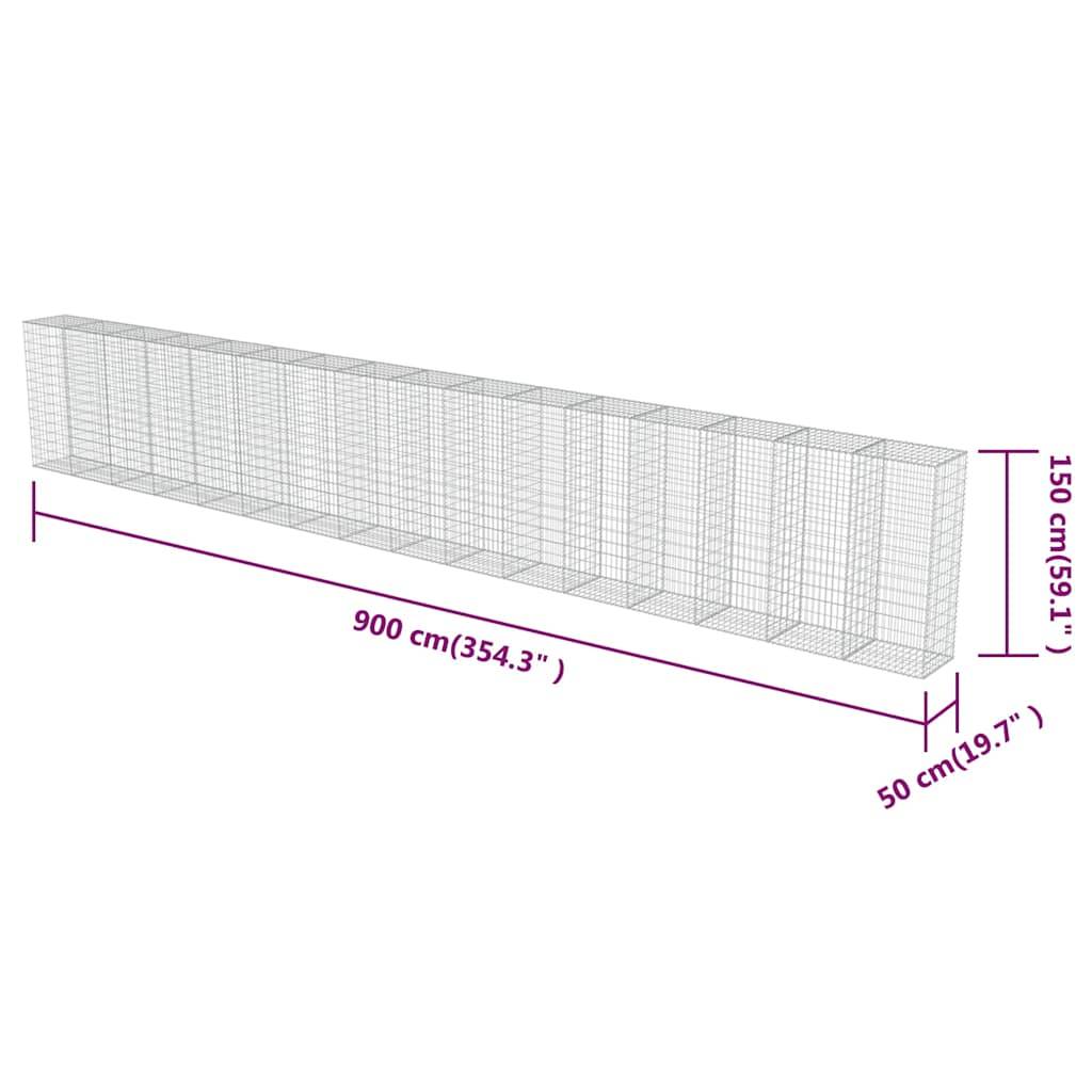 vidaXL Gabionenwand mit Abdeckung Verzinkter Stahl 900×50×150 cm