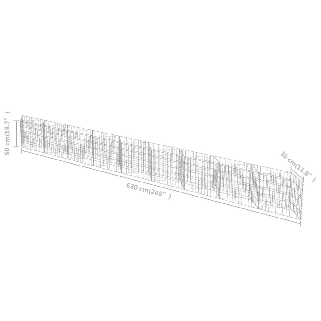 vidaXL Gabionenwand Verzinkter Stahl 630×30×50 cm