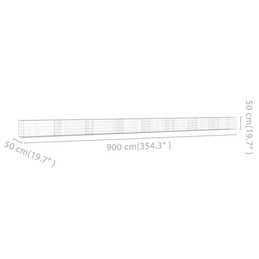 vidaXL Gabionenwand mit Abdeckung Verzinkter Stahl 900×50×50 cm