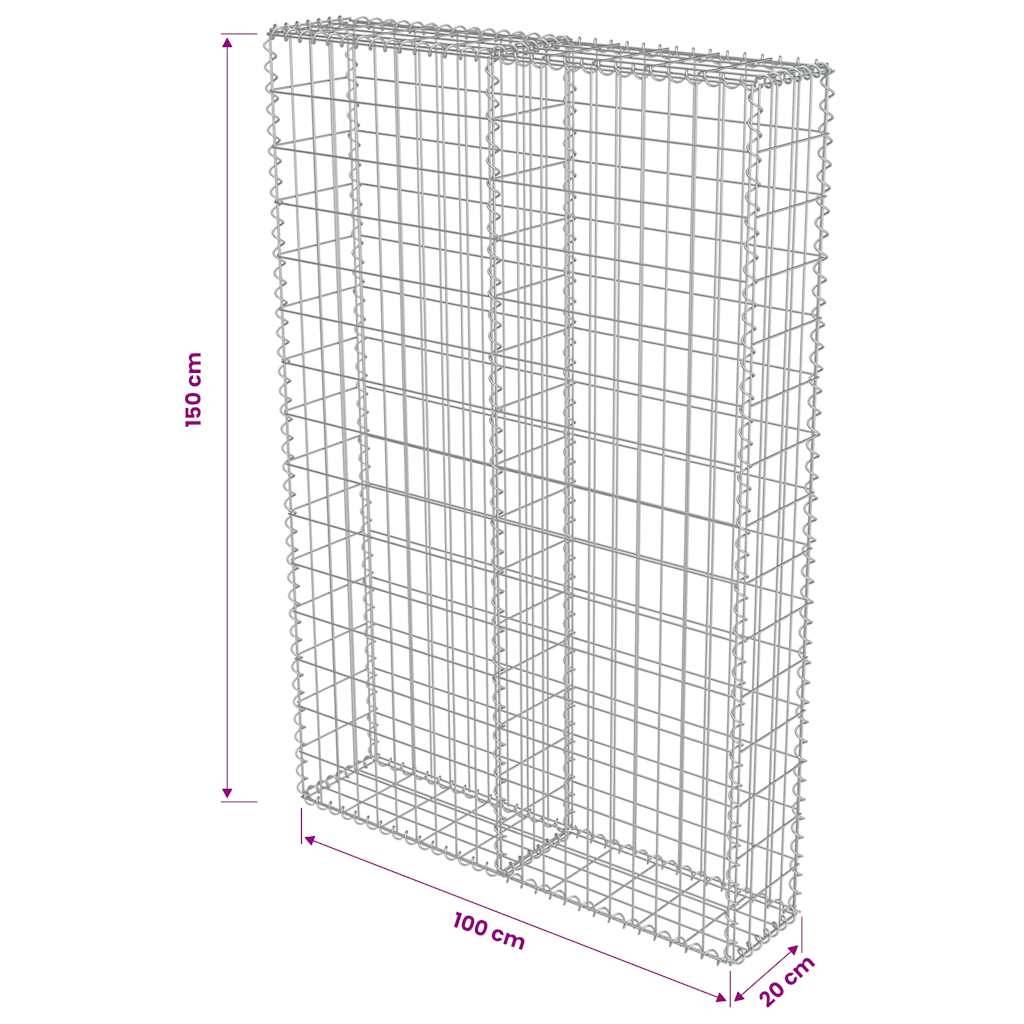 vidaXL Gabionenwand mit Abdeckung Verzinkter Stahl 100×20×150 cm