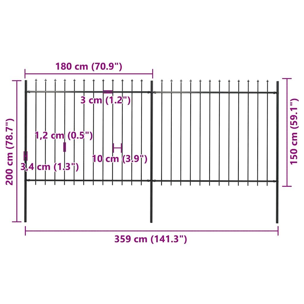 vidaXL Gartenzaun mit Speerspitzen Stahl 3,4 x 1,5 m Schwarz