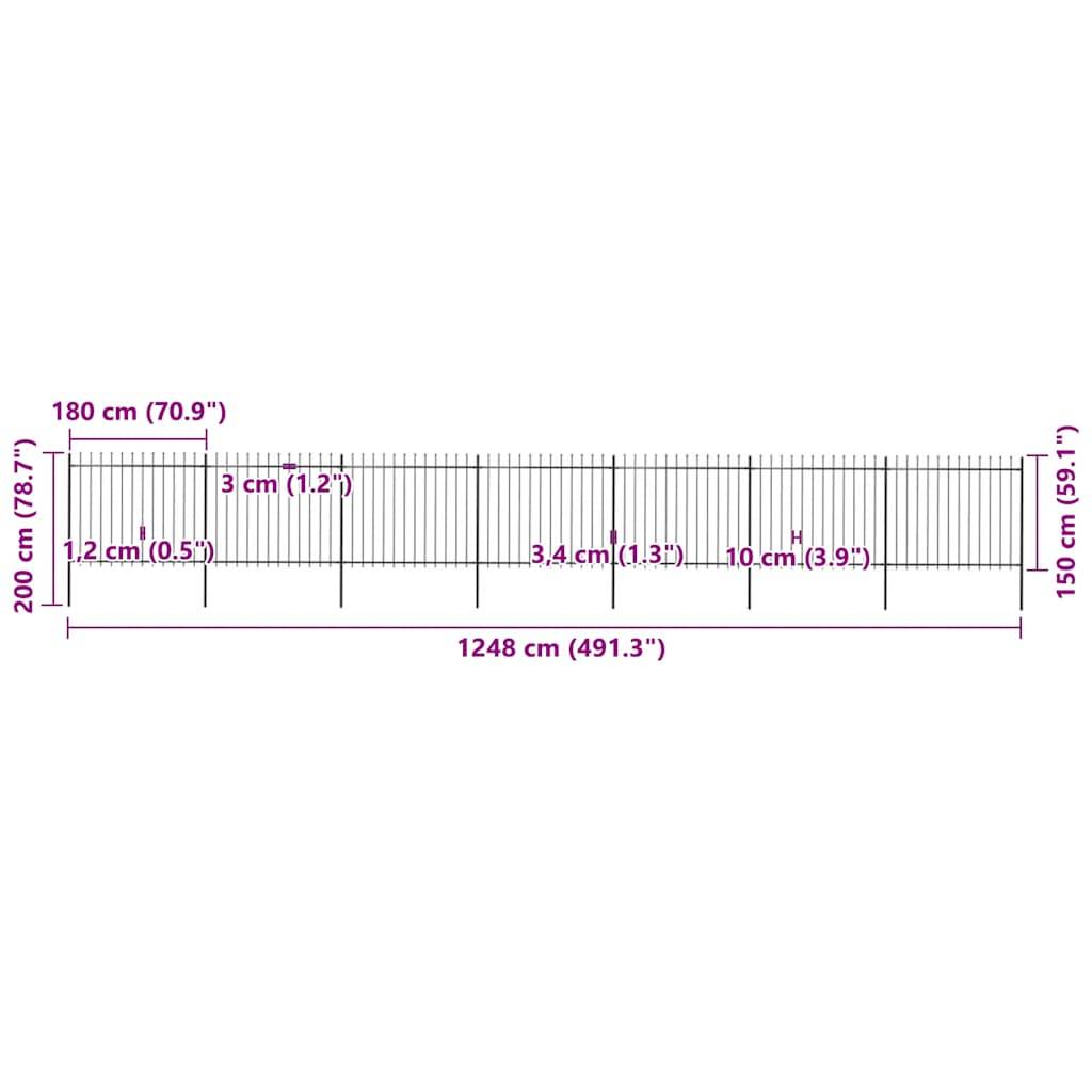 vidaXL Gartenzaun mit Speerspitzen Stahl 11,9 x 1,5 m Schwarz