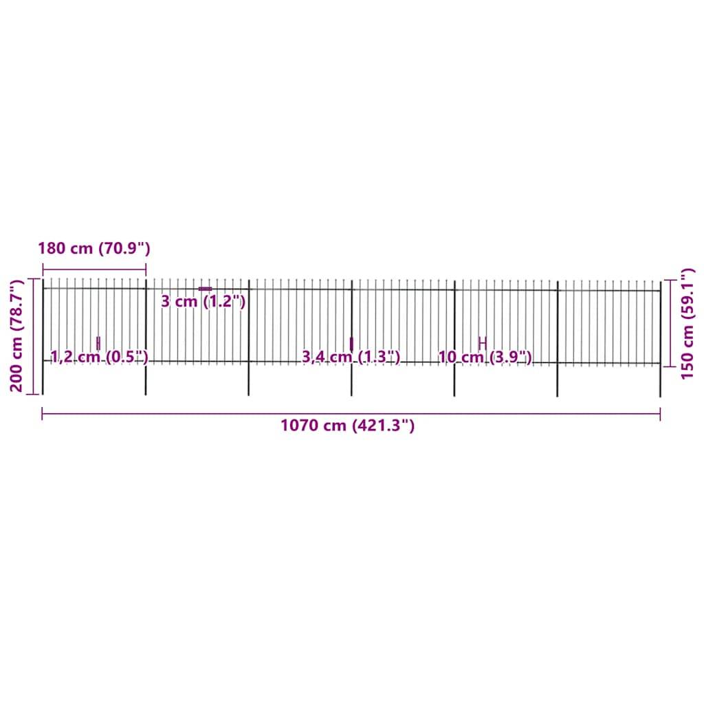 vidaXL Gartenzaun mit Speerspitzen Stahl 10,2 x 1,5 m Schwarz