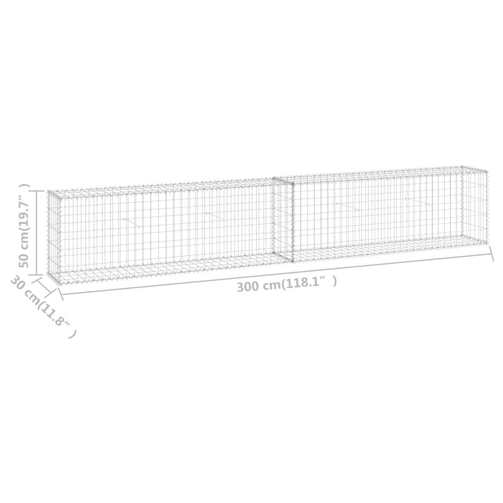 vidaXL Gabionenwand mit Abdeckung Verzinkter Stahl 300x30x50 cm