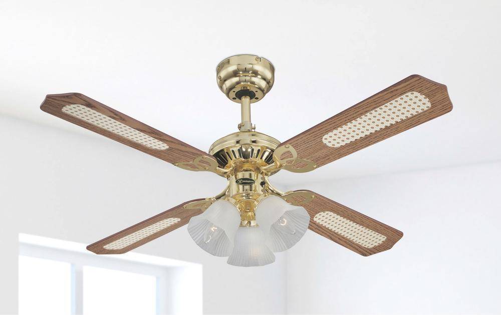 Westinghouse Princess Trio Deckenventilator 55 W (Ø x H) 105 cm x 43 cm Messing (poliert) mit Beleuchtung, Wendbare Flügel