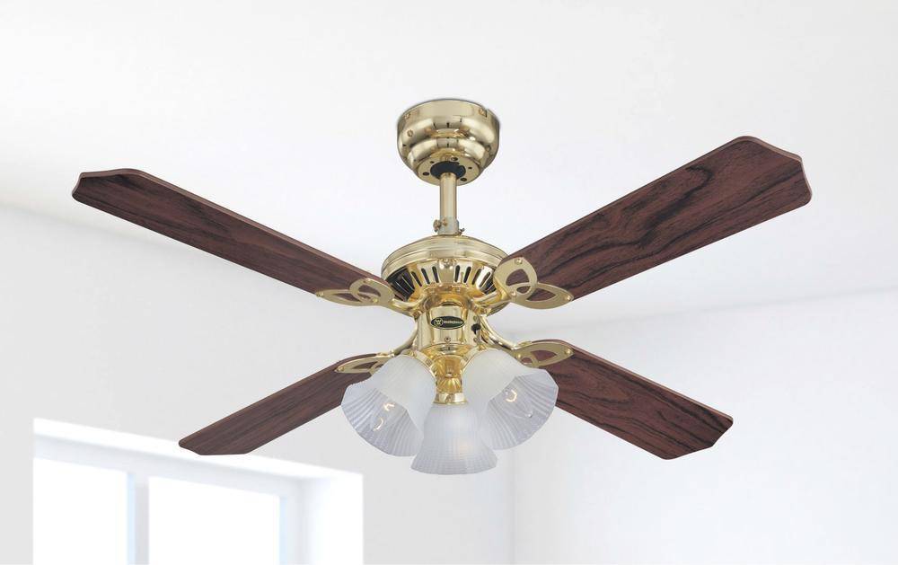 Westinghouse Princess Trio Deckenventilator 55 W (Ø x H) 105 cm x 43 cm Messing (poliert) mit Beleuchtung, Wendbare Flügel