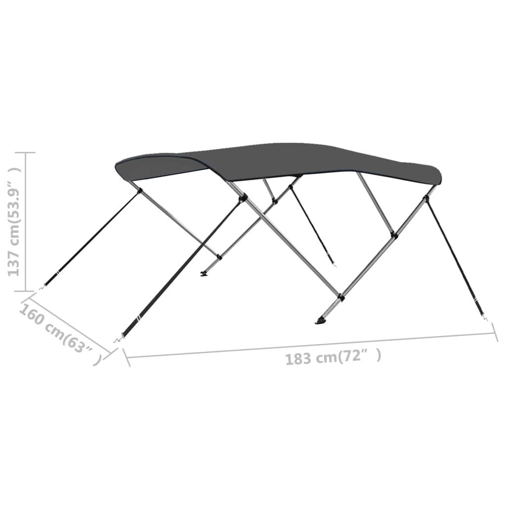 vidaXL 3-Bow Bimini Top Anthrazit 183x160x137 cm