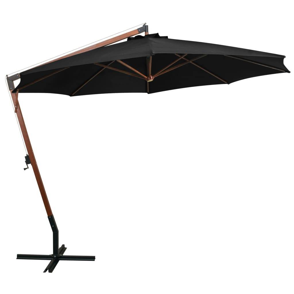vidaXL Ampelschirm mit Mast Schwarz 3,5x2,9 m Massivholz Tanne