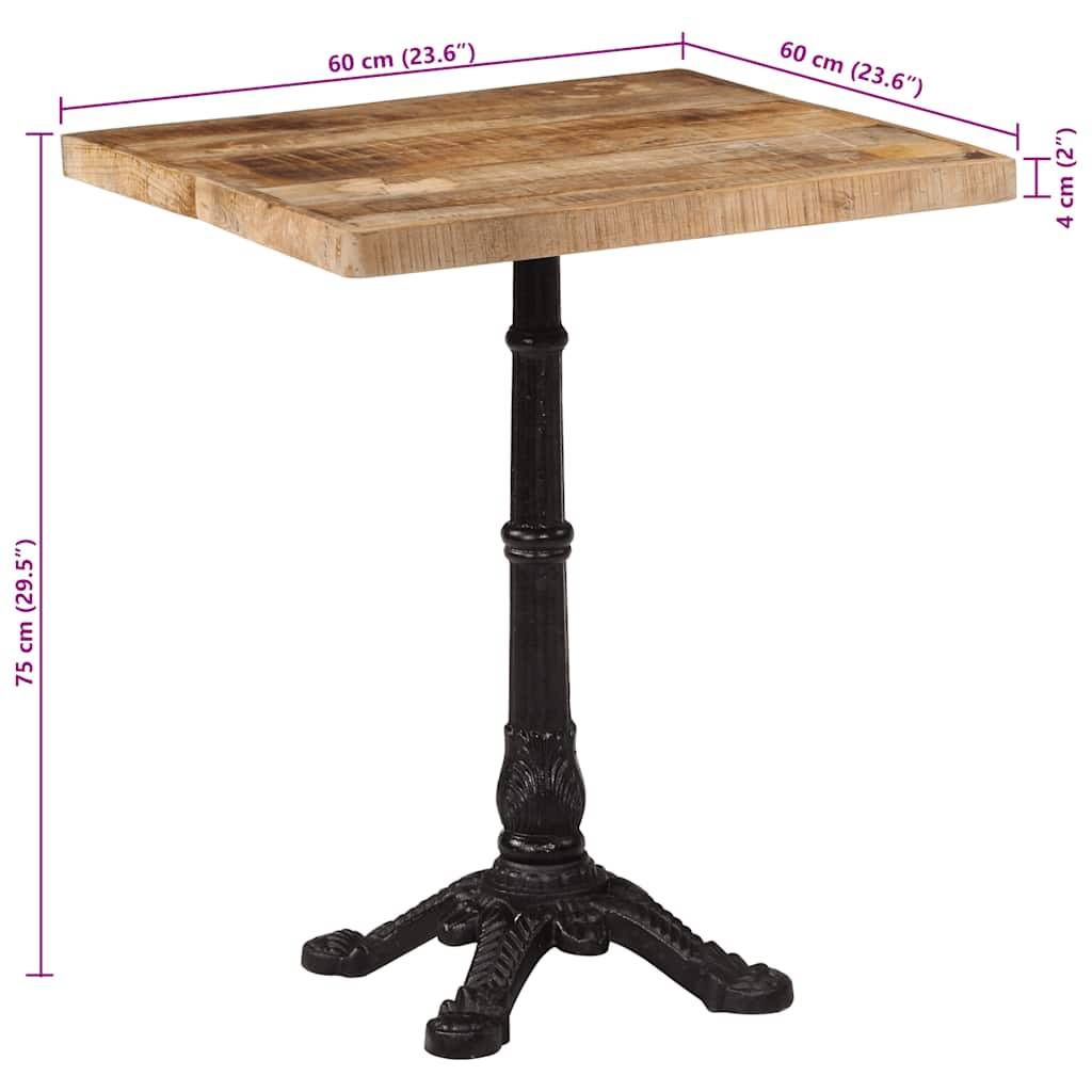 vidaXL Bistrotisch 60x60x77 cm Raues Mangoholz