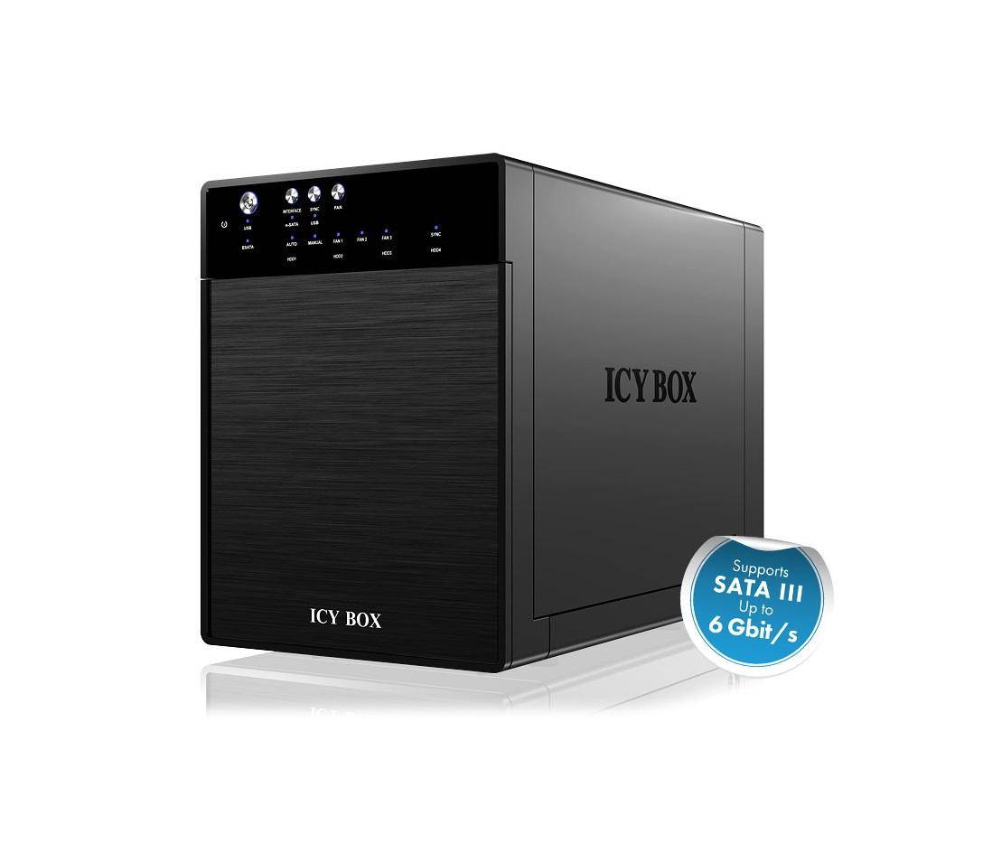 IB-3640SU3, Externes 4-fach JBOD System für 3,5" SATA I/II/III Festplatten, USB 3.0 + eSATA, schwarz