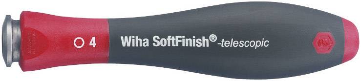 'Wiha SoftFinish Teleskopgriff' Schraubendrehergriff, ergonomisch, rot-schwarz, mit Größenangabe 'PZ4'.