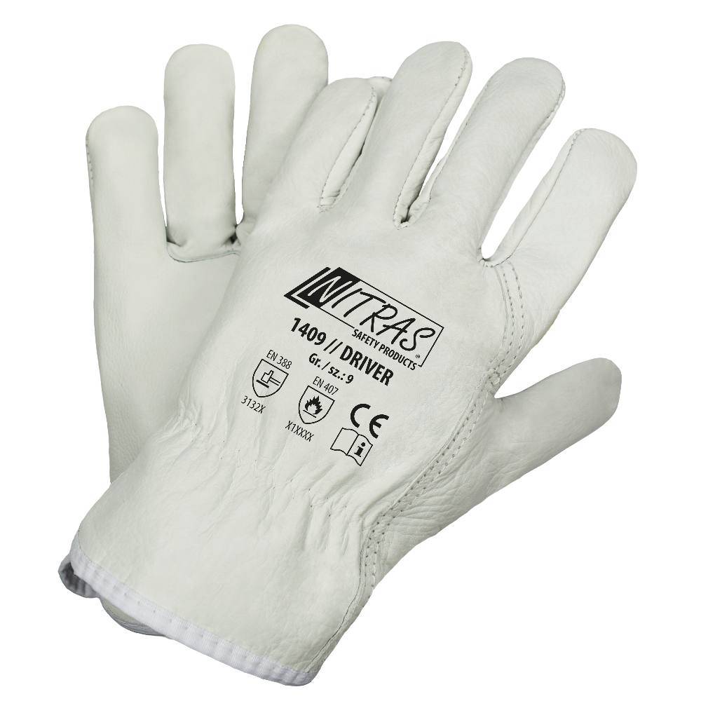 Handschuhe Driver Gr.9 grau Rindvollleder EN 388 PSA II NITRAS