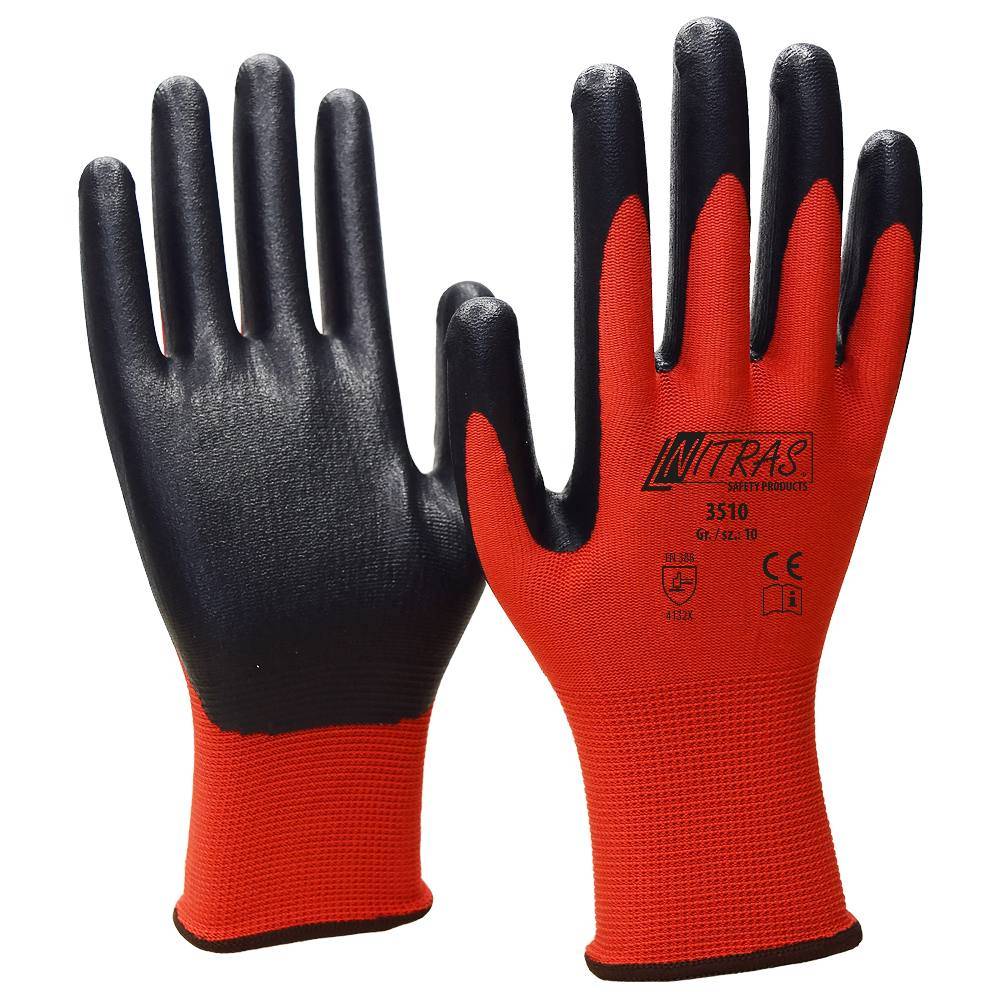 Handschuhe Nitril Foam Gr.9 rot/schwarz Nyl.m.Nitrilschaum EN 388 PSA II NITRAS