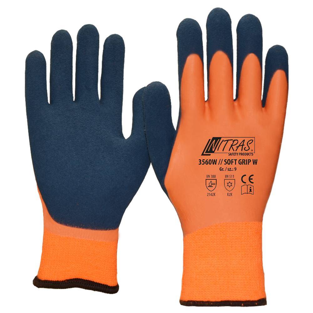 NITRAS SOFT GRIP W, Winterhandschuhe, orange, Terry-Schlingengewebe innen, mit zweifacher Beschichtung, untere Beschicht