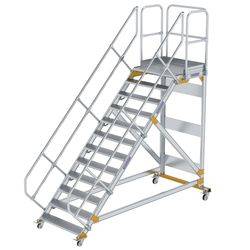 Plattformtreppe 45° fahrbar Stufenbreite 1000 mm 12 Stufen Aluminium geriffelt