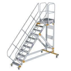 Plattformtreppe 45° fahrbar Stufenbreite 600 mm 11 Stufen Aluminium geriffelt