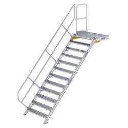 Treppe mit Plattform 45° Stufenbreite 1000 mm 12 Stufen Aluminium geriffelt