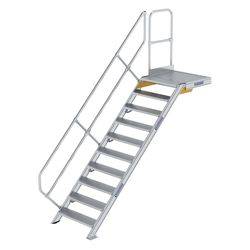 Treppe mit Plattform 45° Stufenbreite 800 mm 10 Stufen Aluminium geriffelt
