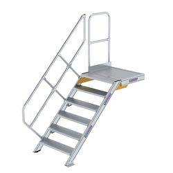 Treppe mit Plattform 45° Stufenbreite 800 mm 6 Stufen Aluminium geriffelt