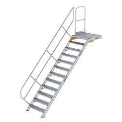Treppe mit Plattform 45° Stufenbreite 800 mm 12 Stufen Aluminium geriffelt