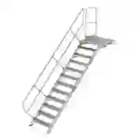 Treppe mit Plattform 45° Stufenbreite 800 mm 12 Stufen Aluminium geriffelt Treppe mit Plattform 45° Stufenbreite 800 mm 12 Stufen Aluminium geriffelt
