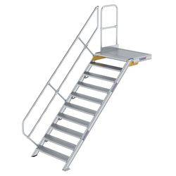 Treppe mit Plattform 45° Stufenbreite 1000 mm 10 Stufen Aluminium geriffelt