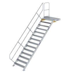 Treppe mit Plattform 45° Stufenbreite 1000 mm 14 Stufen Aluminium geriffelt