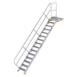 Treppe mit Plattform 45° Stufenbreite 600 mm 15 Stufen Aluminium geriffelt