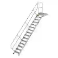 Treppe mit Plattform 45° Stufenbreite 600 mm 15 Stufen Aluminium geriffelt Treppe mit Plattform 45° Stufenbreite 600 mm 15 Stufen Aluminium geriffelt