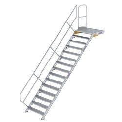 Treppe mit Plattform 45° Stufenbreite 1000 mm 15 Stufen Aluminium geriffelt