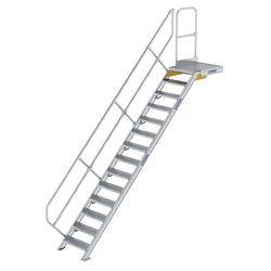 Treppe mit Plattform 45° Stufenbreite 600 mm 14 Stufen Aluminium geriffelt