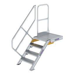 Treppe mit Plattform 45° Stufenbreite 600 mm 4 Stufen Aluminium geriffelt