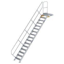Treppe mit Plattform 45° Stufenbreite 600 mm 16 Stufen Aluminium geriffelt