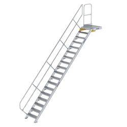 Treppe mit Plattform 45° Stufenbreite 600 mm 18 Stufen Aluminium geriffelt