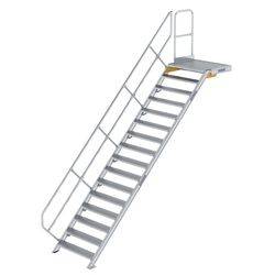 Treppe mit Plattform 45° Stufenbreite 1000 mm 16 Stufen Aluminium geriffelt