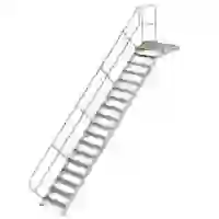Treppe mit Plattform 45° Stufenbreite 800 mm 18 Stufen Aluminium geriffelt Treppe mit Plattform 45° Stufenbreite 800 mm 18 Stufen Aluminium geriffelt