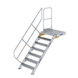 Treppe mit Plattform 45° Stufenbreite 800 mm 7 Stufen Aluminium geriffelt