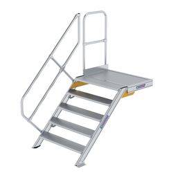 Treppe mit Plattform 45° Stufenbreite 1000 mm 5 Stufen Aluminium geriffelt