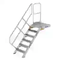 Treppe mit Plattform 45° Stufenbreite 600 mm 6 Stufen Aluminium geriffelt Treppe mit Plattform 45° Stufenbreite 600 mm 6 Stufen Aluminium geriffelt