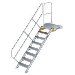 Treppe mit Plattform 45° Stufenbreite 600 mm 8 Stufen Aluminium geriffelt
