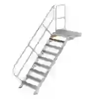 Treppe mit Plattform 45° Stufenbreite 800 mm 9 Stufen Aluminium geriffelt Treppe mit Plattform 45° Stufenbreite 800 mm 9 Stufen Aluminium geriffelt