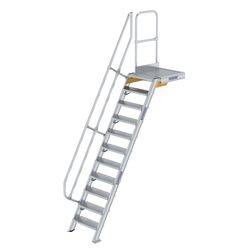 Treppe mit Plattform 60° Stufenbreite 600 mm 11 Stufen Aluminium geriffelt