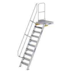 Treppe mit Plattform 60° Stufenbreite 600 mm 10 Stufen Aluminium geriffelt