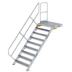 Treppe mit Plattform 45° Stufenbreite 1000 mm 9 Stufen Aluminium geriffelt