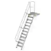 Treppe mit Plattform 60° Stufenbreite 600 mm 12 Stufen Aluminium geriffelt Treppe mit Plattform 60° Stufenbreite 600 mm 12 Stufen Aluminium geriffelt